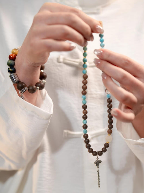 Earth Element Calm · Blue Lace Agate & Lotus Hexiang Mala