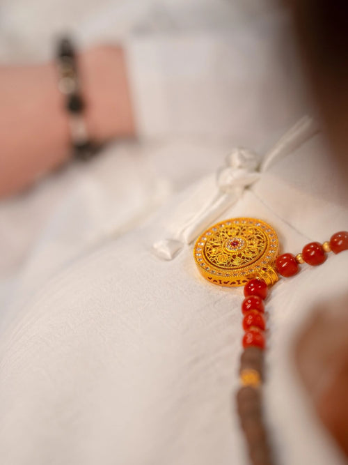 Earth Element Fortune · Nan Hong & Sand Gold Compass Energy Necklace