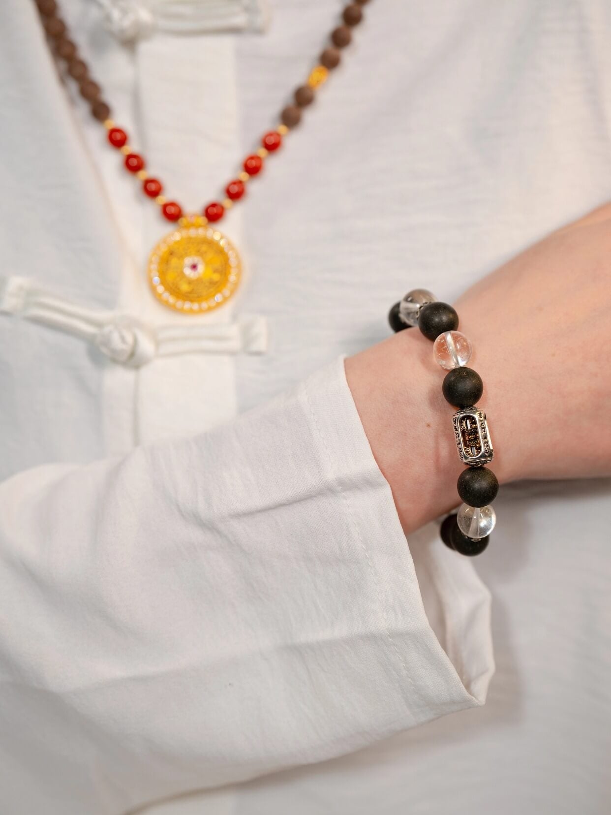 Gold Crystal Heart-Guarding Beads Bracelet（JH023）