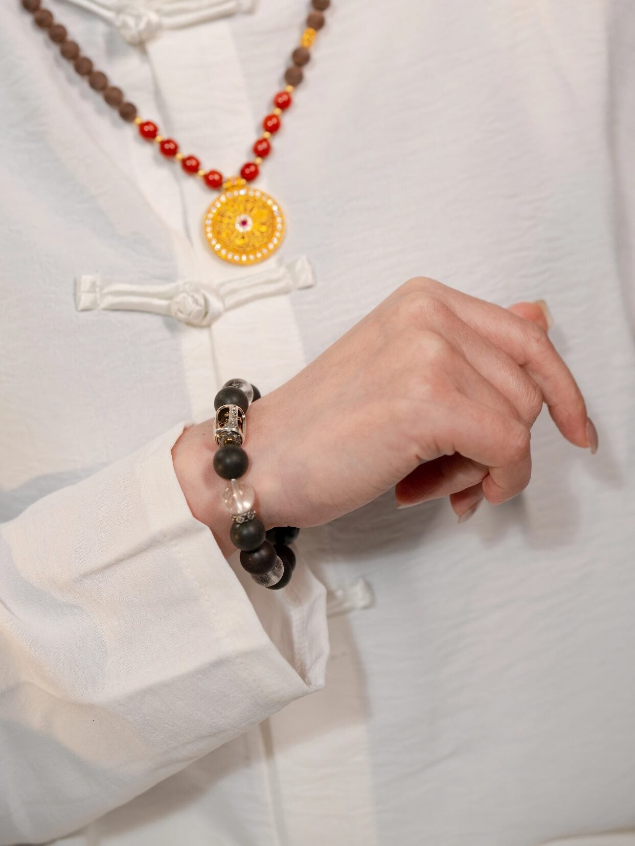 Gold Crystal Heart-Guarding Beads Bracelet（JH023）